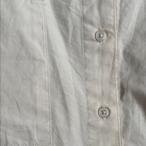Dynamite Beige Cropped Button-Down Women's Shirt Drawstring Waist, Size M - Picture 7 of 8